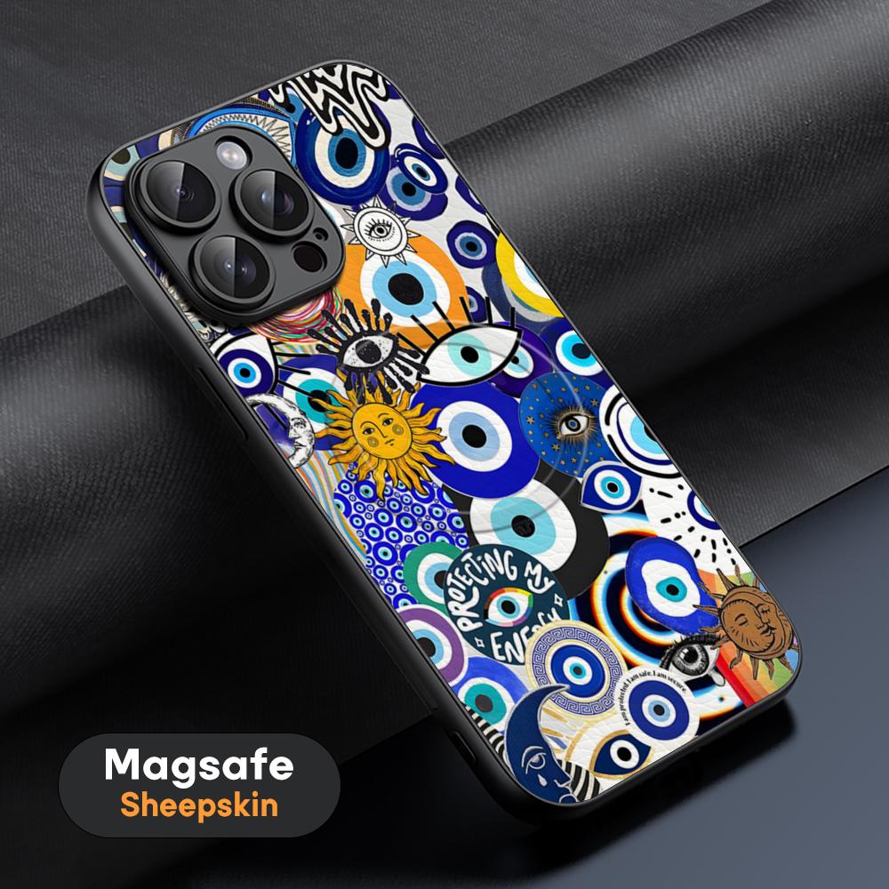 Blue Evil Eye Popular pattern Phone Case For iPhone 17 16 15 14 13 12 11 Plus Pro Max High-end Luxury Magsafe Sheepskin