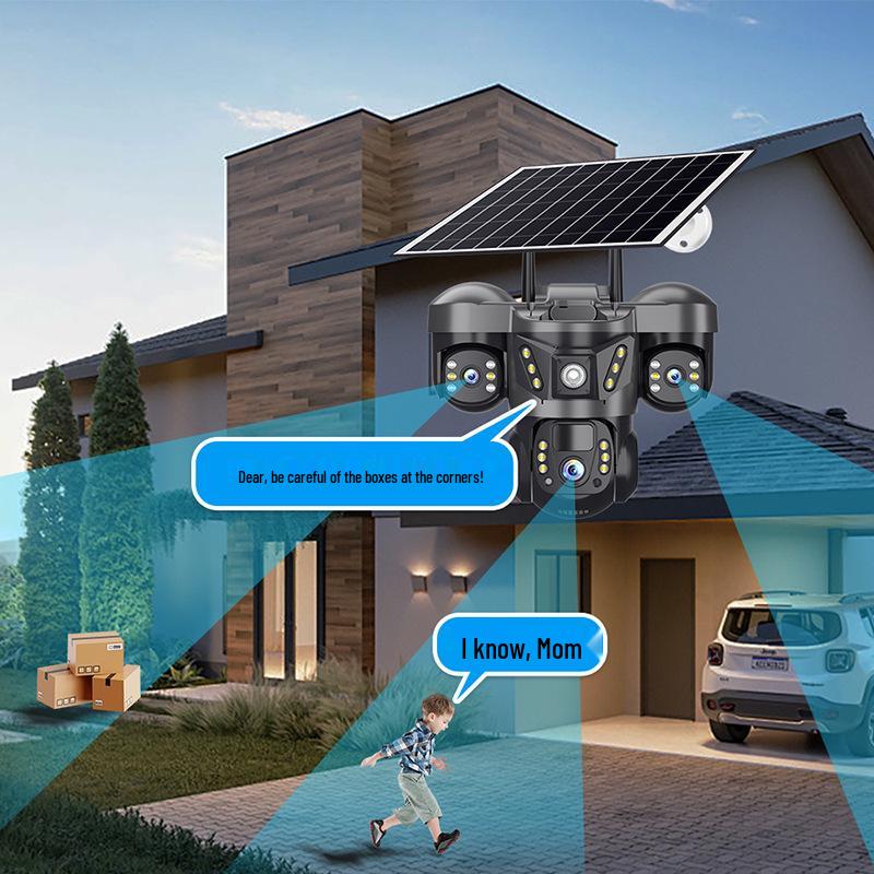 V380 4G Triple-Lens Solar-Powered Outdoor Waterproof Surveillance Camera