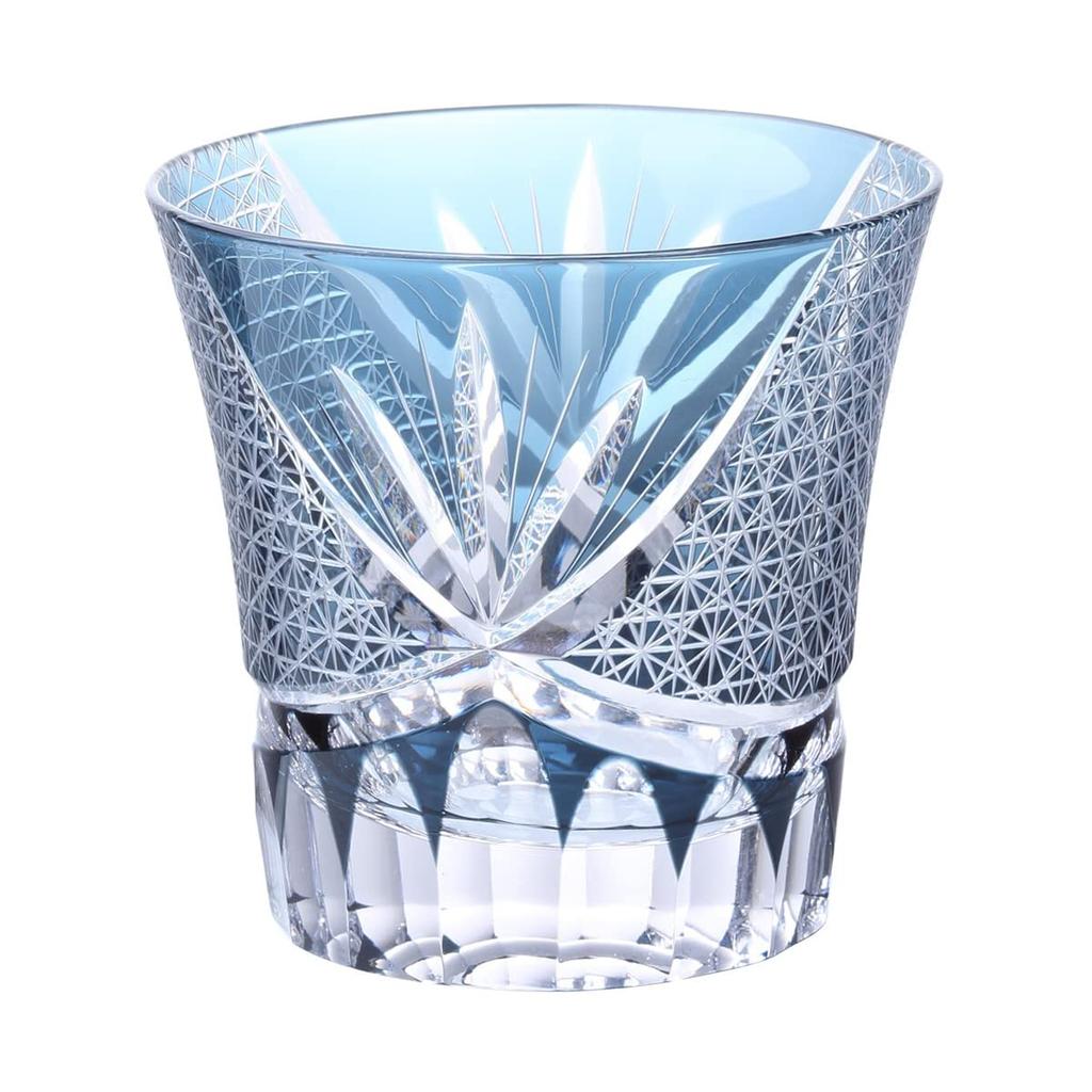 Nostalgia Kiriko Glass Orchid Carving Small Ink Current Model J-kitchens Cup, 90xH85mm, 240cc, Pattern, Blue, Bisho,