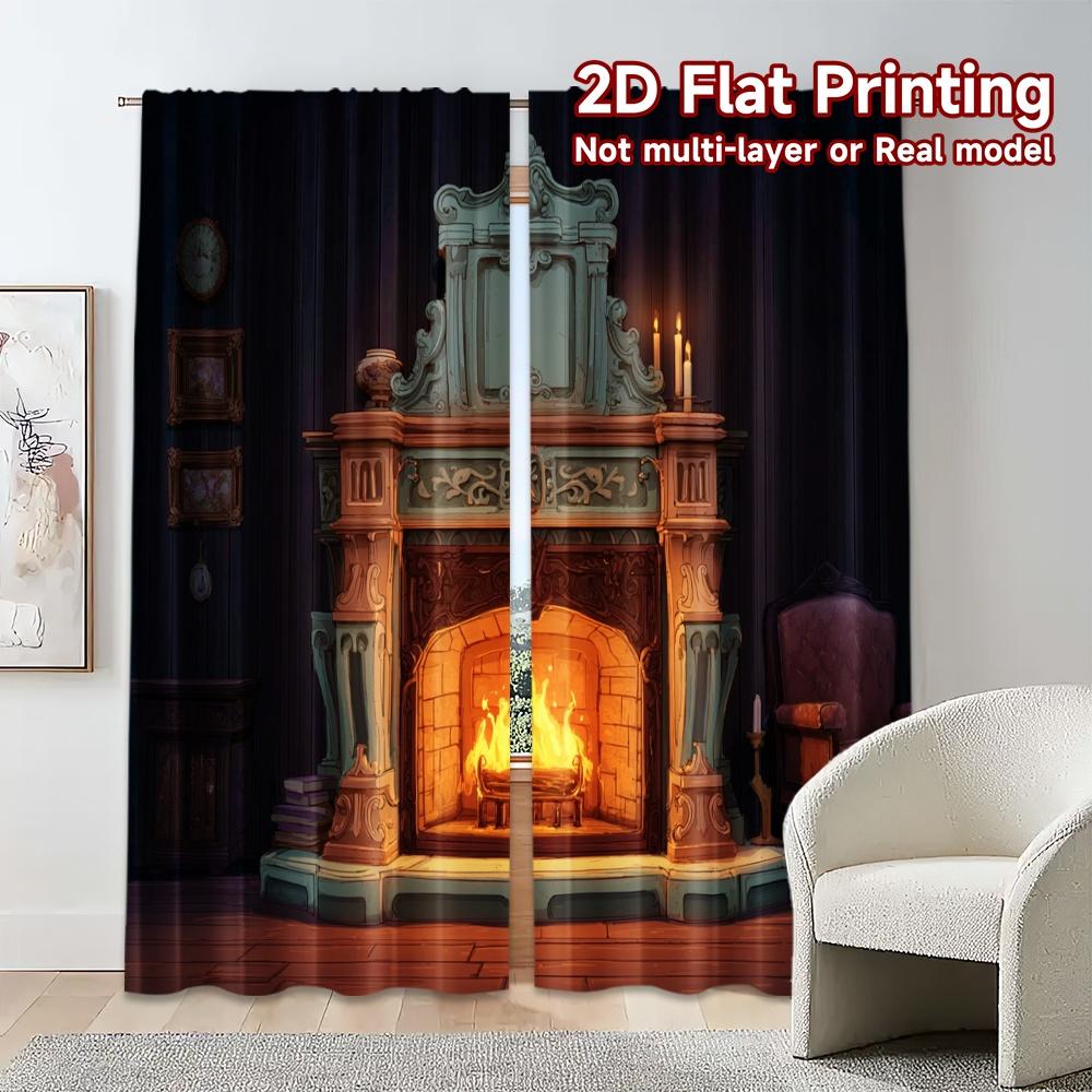 Комплект из 2 плоских печатных штор без карниза Cozyhearth Популярные Универсальные Полиэстеровая ткань Полупрозрачные