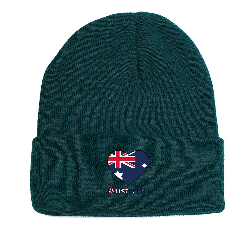 Heart Australian Flag Warm Knitted Cap Beanie, Patriotic Man Cap Cancer Chemo Slouchy Unisex Headwear Knit Hat Beanie