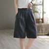 Women Shorts Elastic Button Decor Short Solid Color Pants Loose Fit High Waist Wide Leg Knee-Length