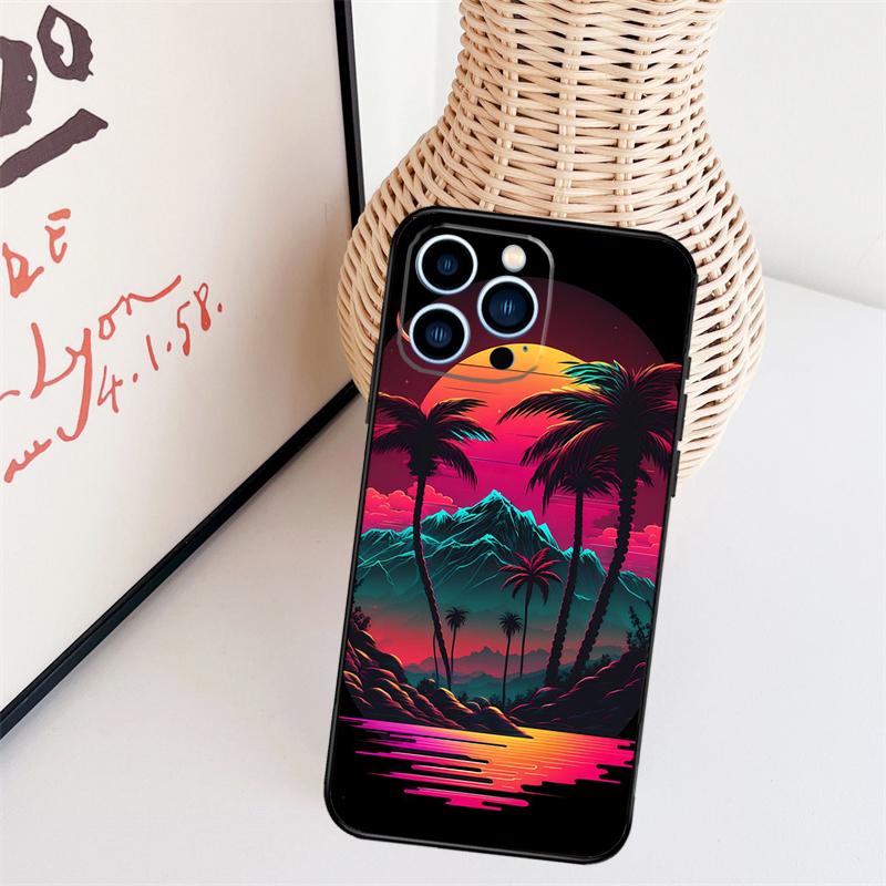 Чехол для телефона Retrowave Neon Palms Tree для iPhone 17 Pro Max 16 15 11 13 12 14 Pro Max mini 15 16 Plus 16e 17 Air