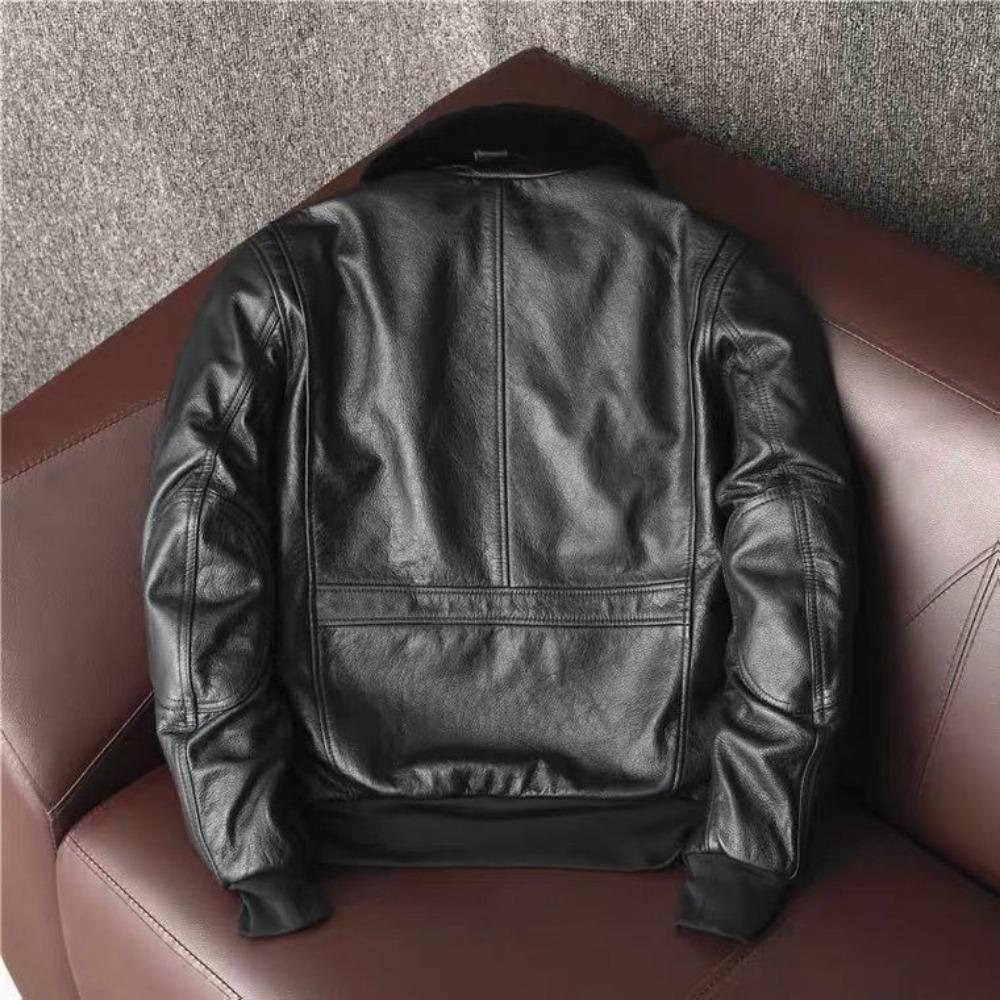Winter Lapel Flight Suit Leather Jacket Pure First Layer Cowhide Leather Jacket Men's Large Size Cotton Jacket