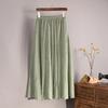 Spring Summer Vintage Solid Pleated Long Skirts Cotton Linen Maxi Skirt for Women Elastic Waist Boho Beach Skirt A-Line Skirt