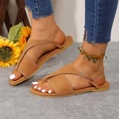 Модная женская обувь 2024 года, новые женские сандалии с пряжкой на ремне, модные однотонные повседневные сандалии, женские высококачественные сандалии на плоской подошве с открытым носком Zapatos