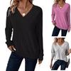 2024 Европейский и американский осенне-зимний трикотажный женский топ с V-образным вырезом и длинными рукавами, повседневный однотонный