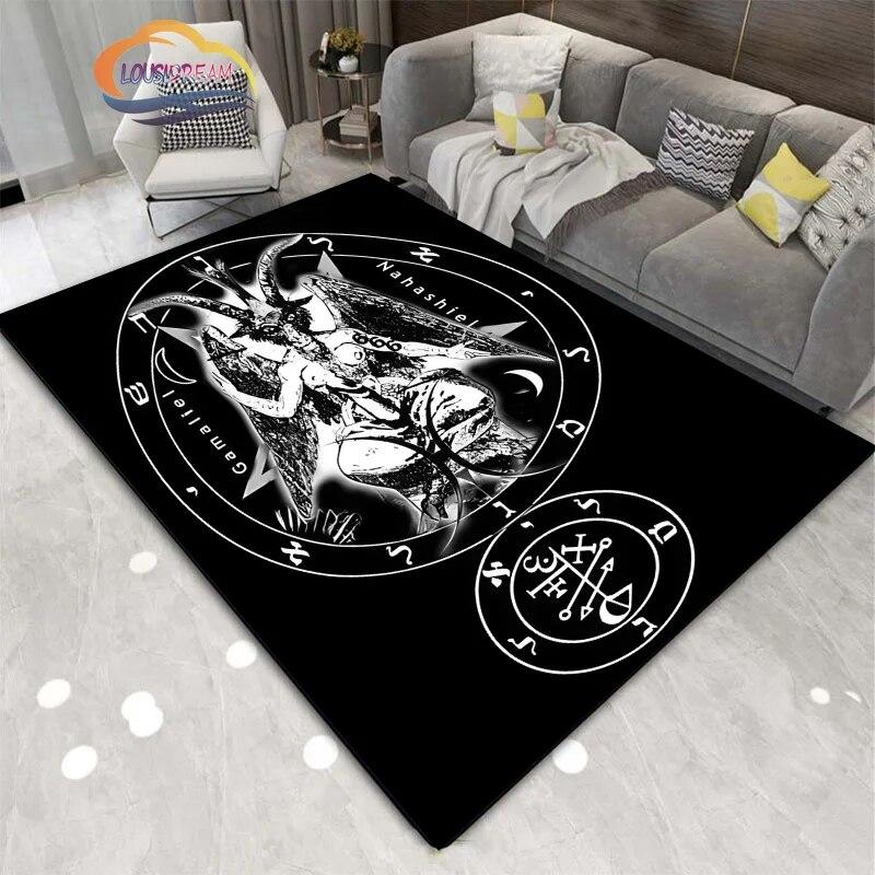 Satanic Skull Inverted Pentagram Area Rug Sheep Head Demon Baphomet Rug Gothic Series Hall Bedroom Fashionable Carpet