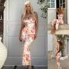 Women Spring Sleeveless Floral Print Slim Suspender Camisole Dress Summer Casual Ankle-Length High Waist Pencil Dresses S-XL