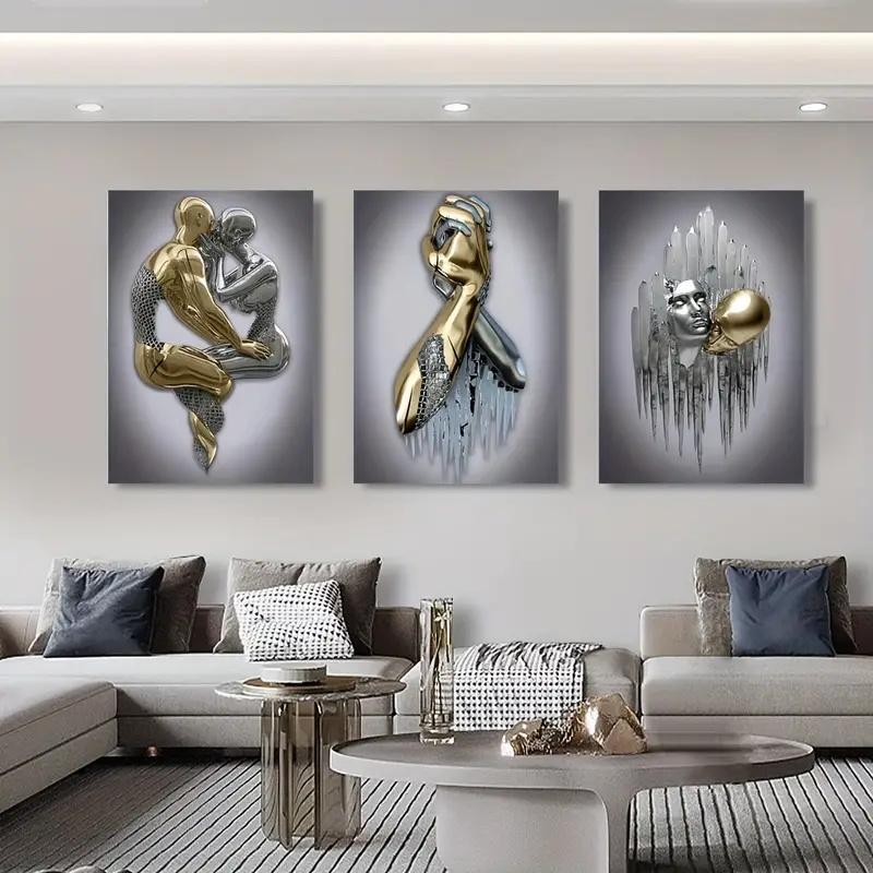 Statue Art Canvas Painting Decor Romantic Abstract Poster Modern Living Room Bedroom 3pcs Metal Figure