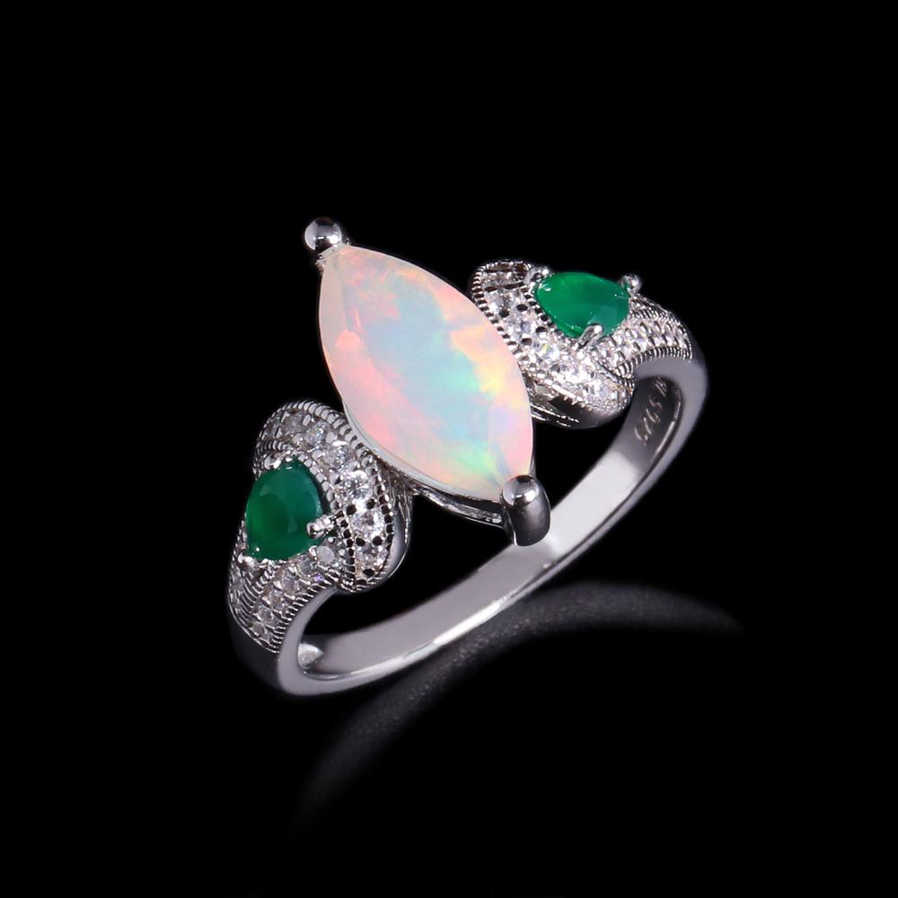 Exquisite Opal Ring S925 Silver with Natural Ethiopia Opal Gemstones Fine Jewelry for Women Mom Wife Nice Birthday Party Gift