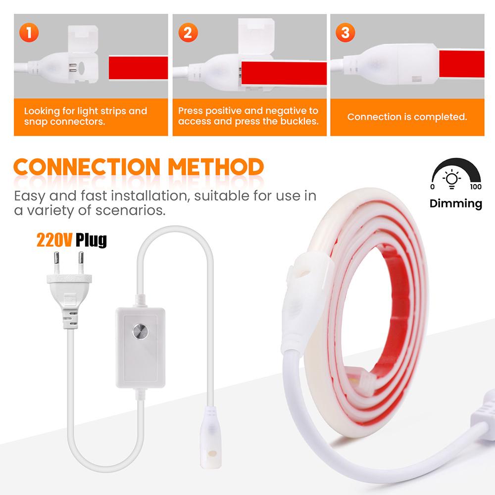 Светодиодная COB лента 220В Клейкая лента с диммером EU Power Kit Водонепроницаемая 288 светодиодов Линейное освещение Гибкая силиконовая трубка Лампа