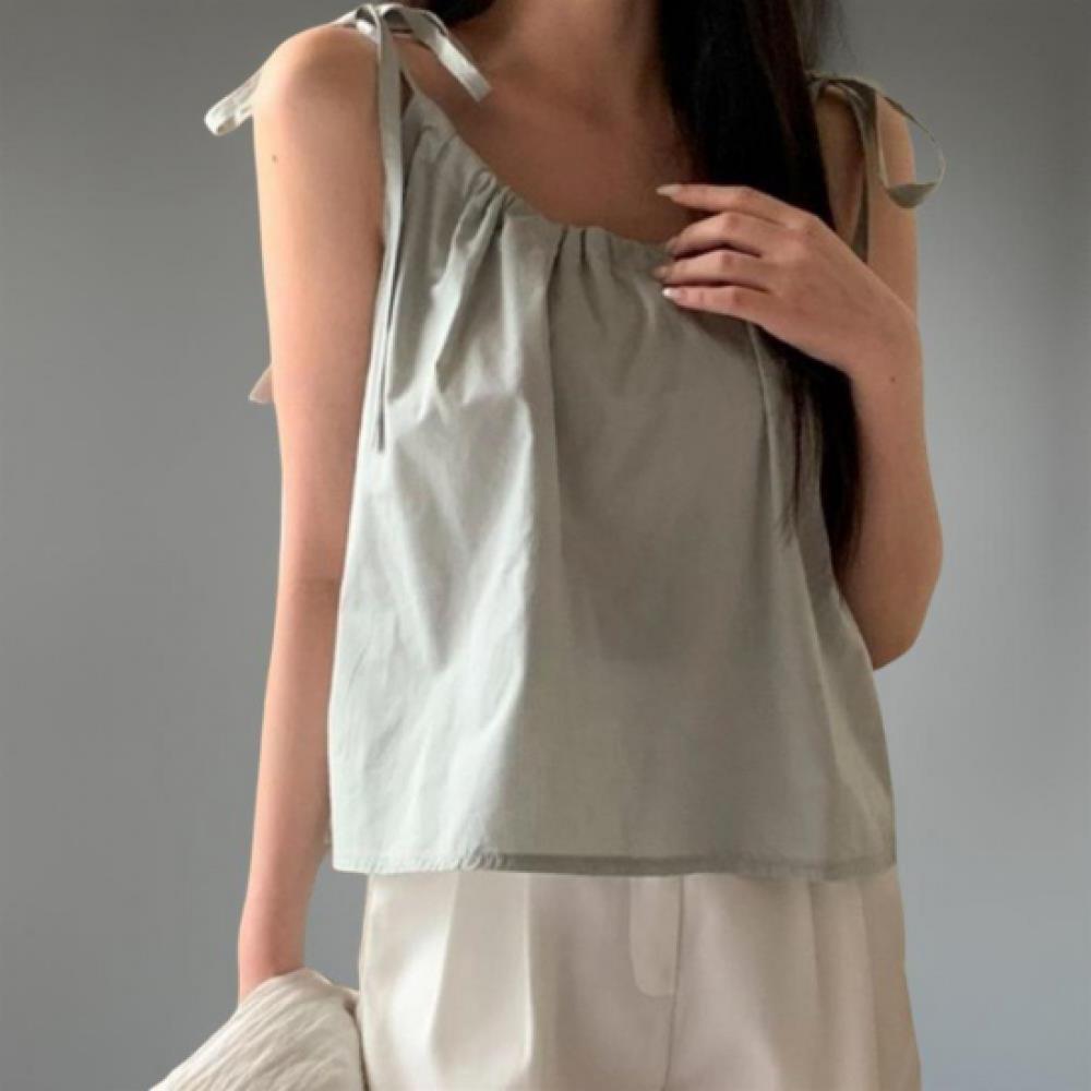 New Arrivals Open Run Women Summer Sleeveless Shirring Blouse Shoulder Strap Fit