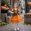 Girls Princess Dress Halloween Costume Cosplay Witch Dress Bubble Sleeve Pumpkin Mesh Tutu Children Princess Dress Mesh Skirt