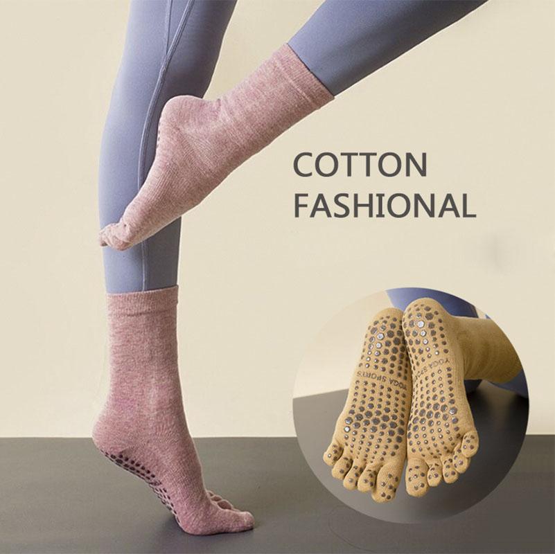 Носки для йоги Five Fingers Womens Mid-Tube Осень-зима Теплые хлопковые носки Harajuku с нескользящей подошвой и пятью пальцами для батута и пилатеса