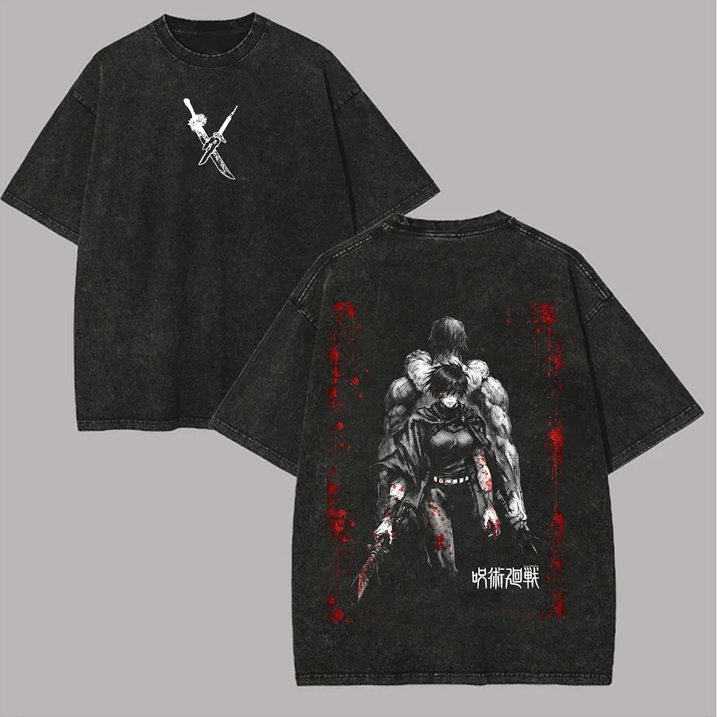 Maki Zenin Tshirt Jujutsu Kaisen Cursed Tool Tee Vintage Washed Oversized Retro Anime Harajuku Streetwear Men Women Clothing