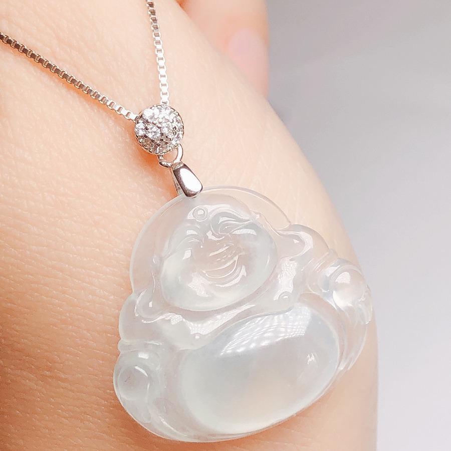 S925 Sterling Silver Jade Buddha Pendant with 18K Gold Melon Seed Buckle - Free Shipping