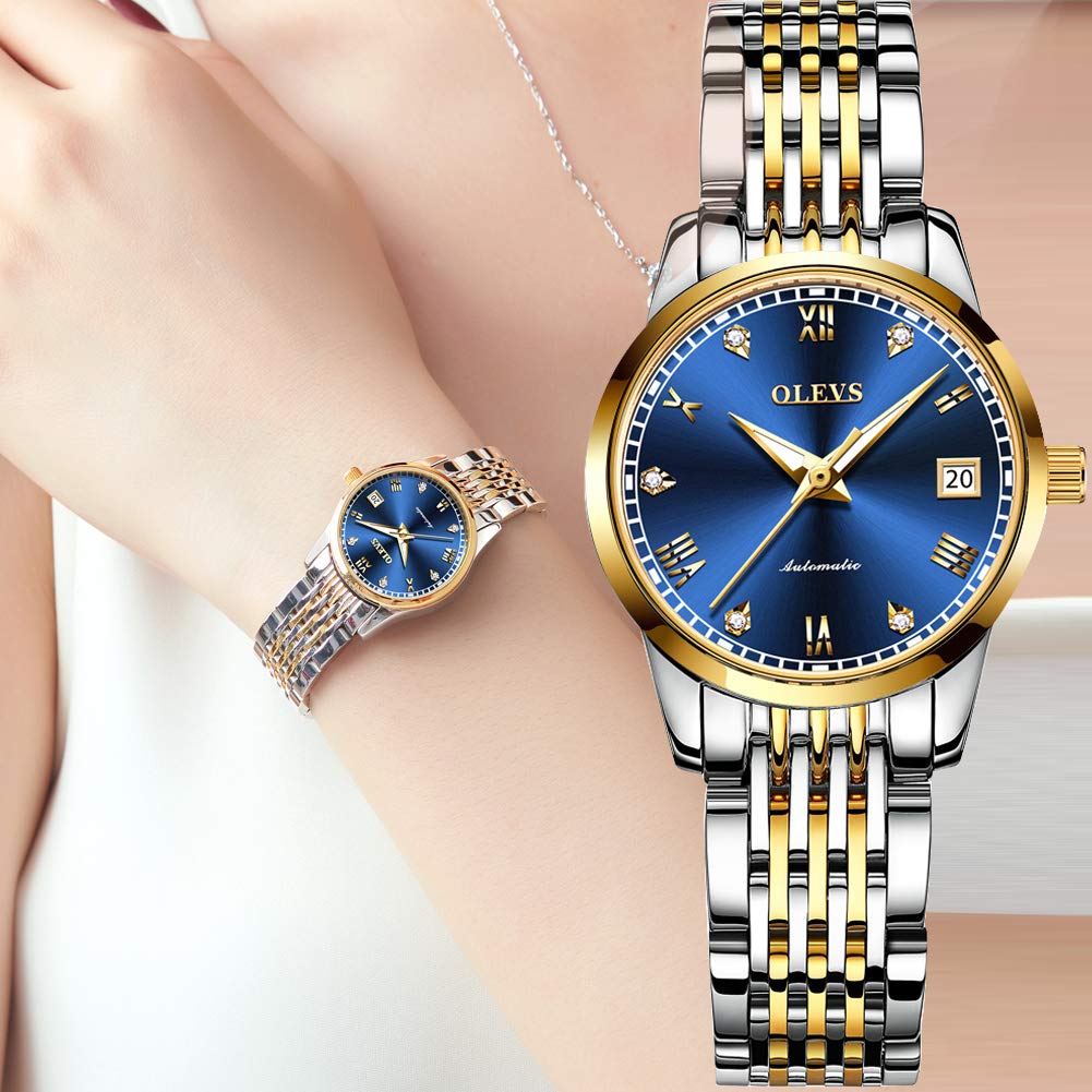 OLEVS Механические часы с браслетом из высококачественной нержавеющей стали, водонепроницаемые до 3 часов, женские часы, легко читаемые часы, в комплекте, - - Календарь, ATM,