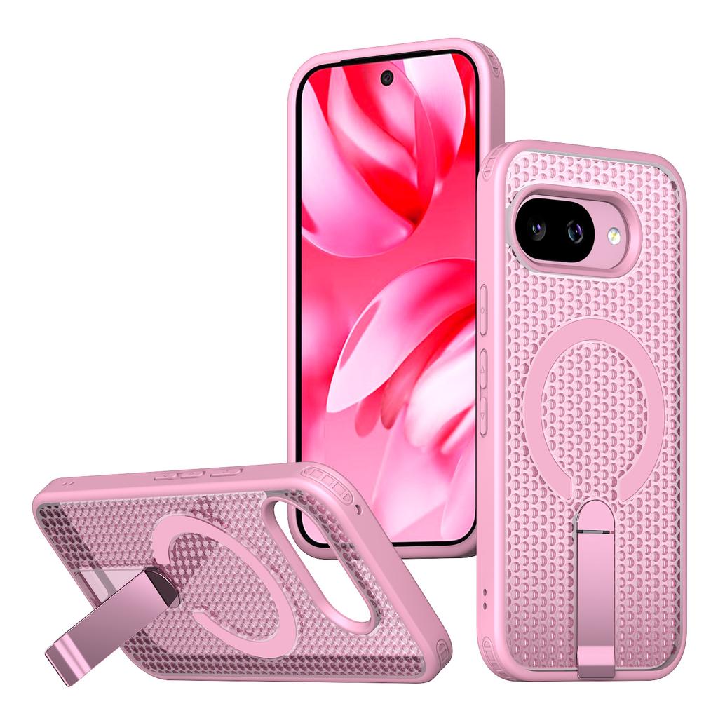 For Google Pixel 9a Magnetic Case Kickstand Grid Texture TPU PC Phone Back Cover