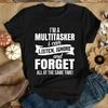 I'm A Multitasker Print T-shirt with Funny Saying Men and Women's Fashion Graphic Tee Black T Shirt Summer Short Sleeve Shirts