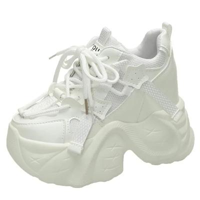 Мода 9,5 см каблуки Массивные кроссовки Весна Осень Женские дышащие туфли Удобные повседневные кожаные туфли 2024 Мода Женские Женская обувь