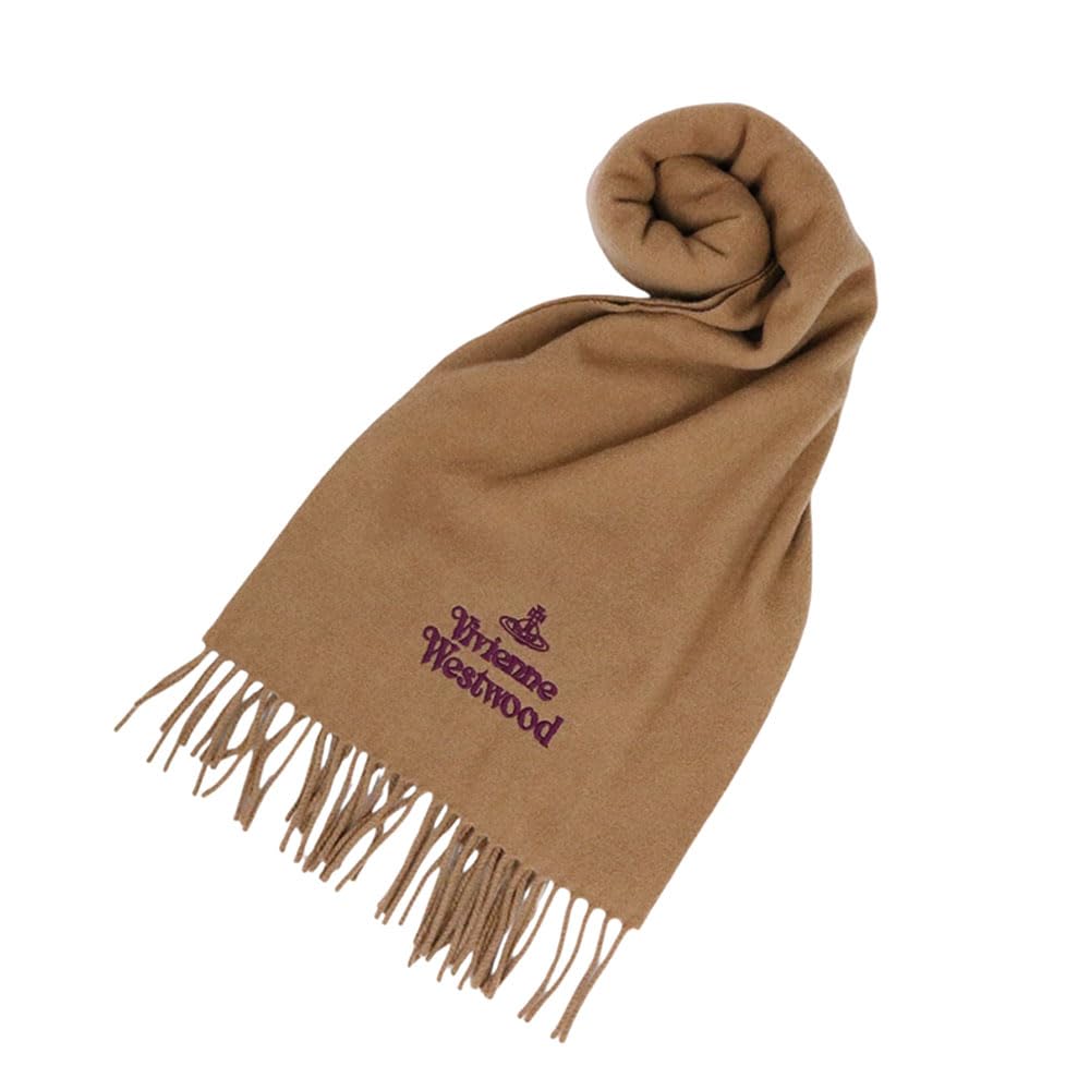 Vivienne Westwood Apparel 81030007 W00Q7 Camel Basic Embroidered Logo Fringe Scarf (Scarf) Women's [Brand] [Used]