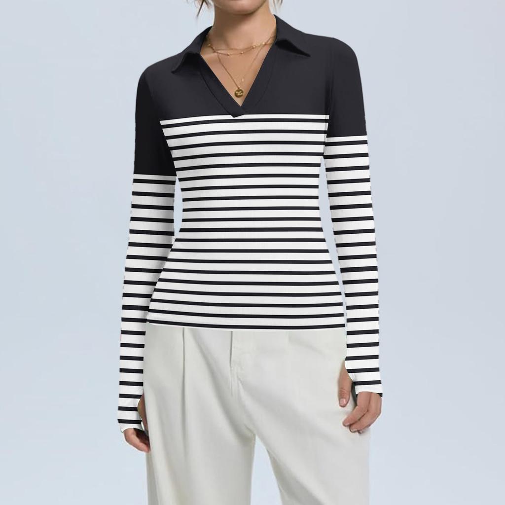 Женская Мода Повседневный Принт V-образный Вырез Длинный Рукав Застежка на Пуговицы Топ