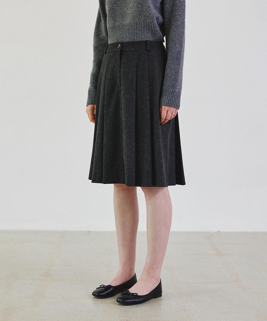 Step Around Pleats Wool Mid Skirt_Charcoal