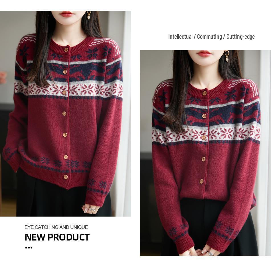 Женский вязаный кардиган в стиле Fair Isle - Свободный свитер-пальто с длинным рукавом для осени/зимы 2025