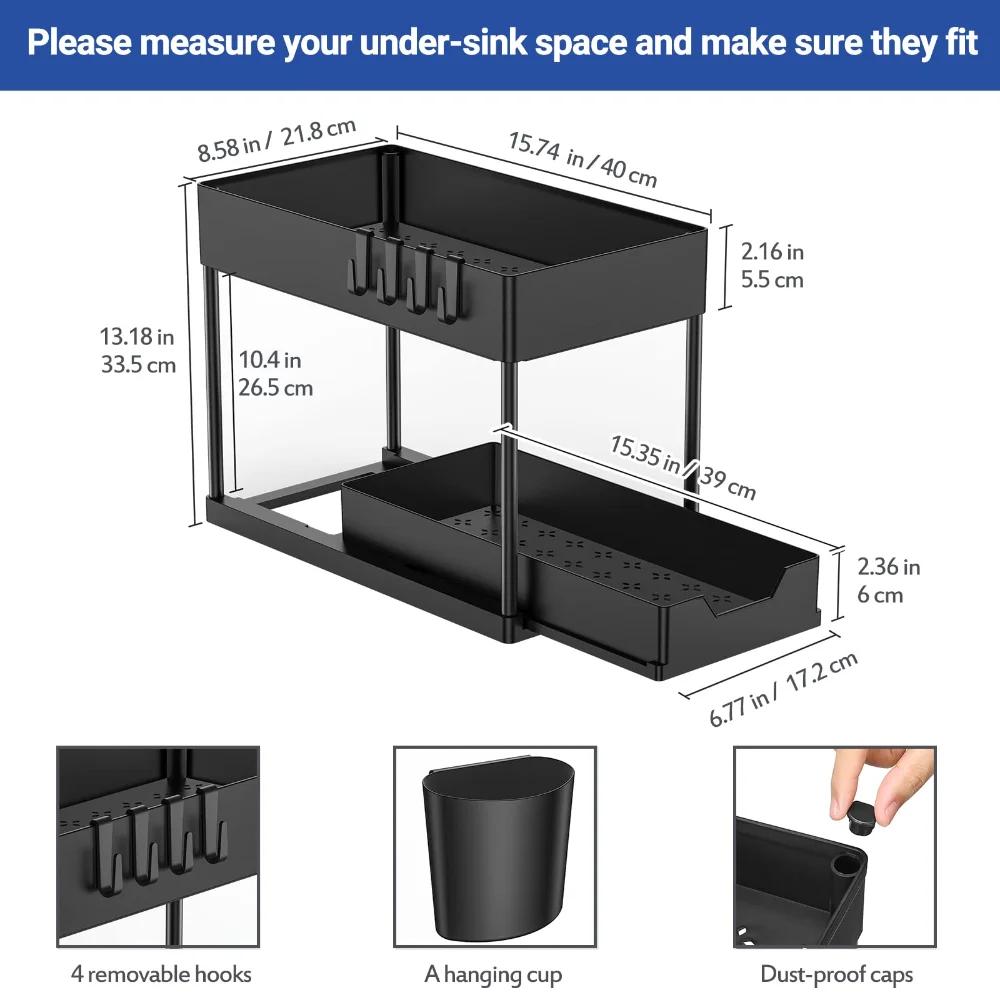 Under Sink Organizers and Storage Large Capacity Heavy Load Pull-out Under Sink Shelves with Sliding Drawer for Kitchen Bathroom