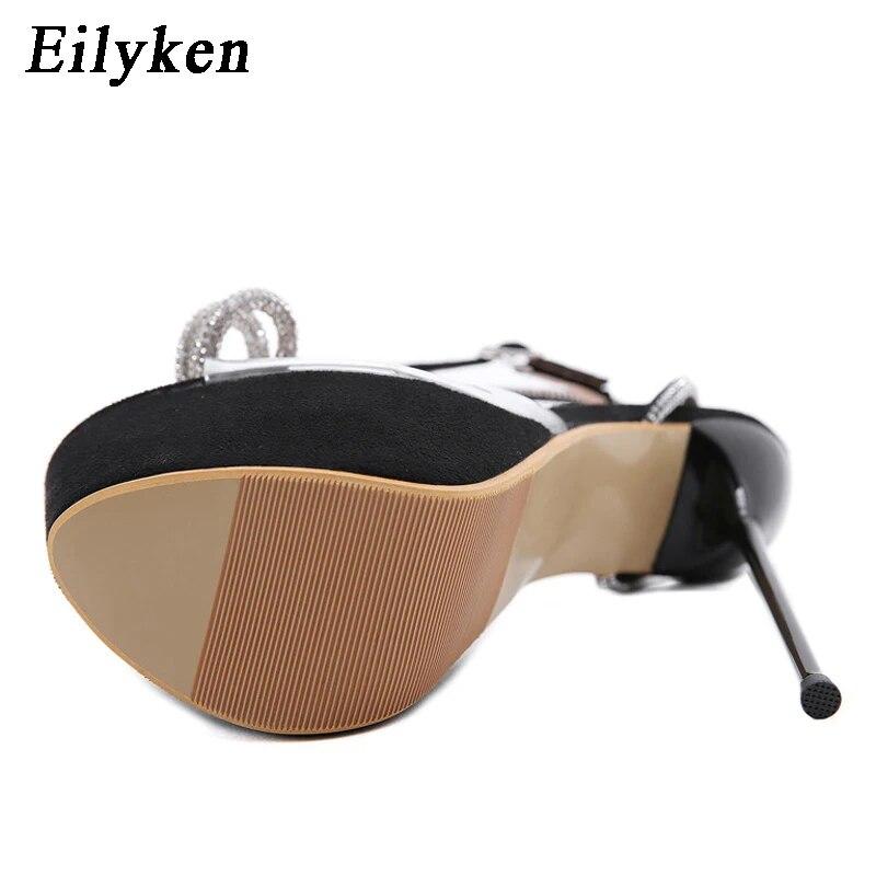 Eilyken Дизайнерские женские прозрачные сандалии на платформе из ПВХ, лето 2024, милые туфли на высоком каблуке с узлом-бабочкой и хрустальной пряжкой на ремешке