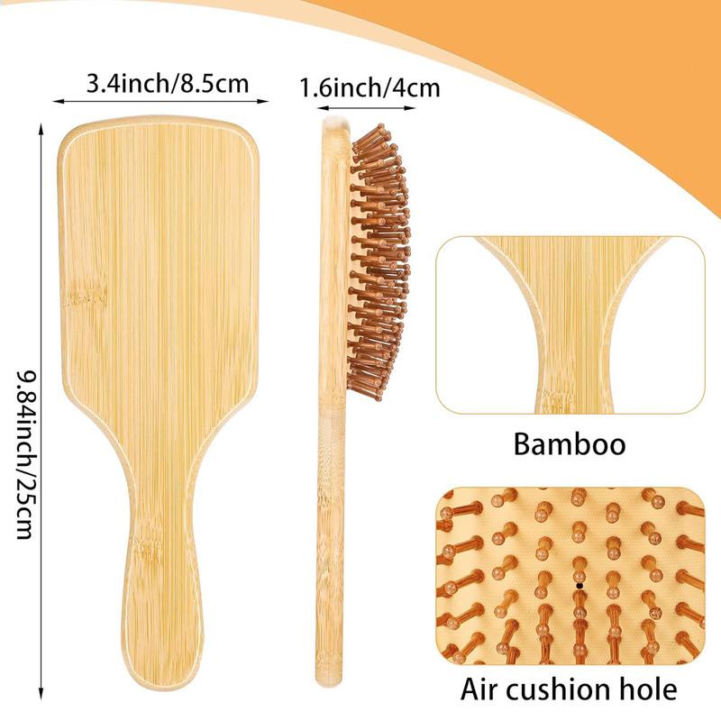 12/8/6Pcs Bamboo Hair Brush with Natural Bamboo Bristles, Soft Bristle Cushion, Bulk Wooden Paddle Brush, Scalp Massage Hair Com