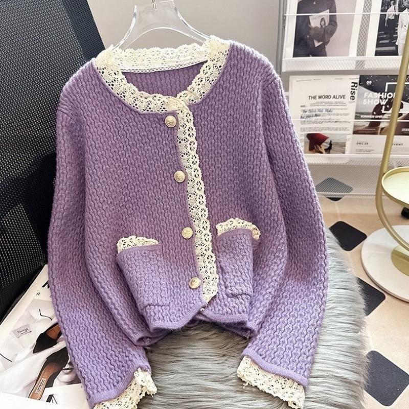 Вязаный кардиган-свитер 2023, весна и осень, нежное маленькое пальто с ароматом, женский свитер в западном стиле с круглым вырезом, женский топ