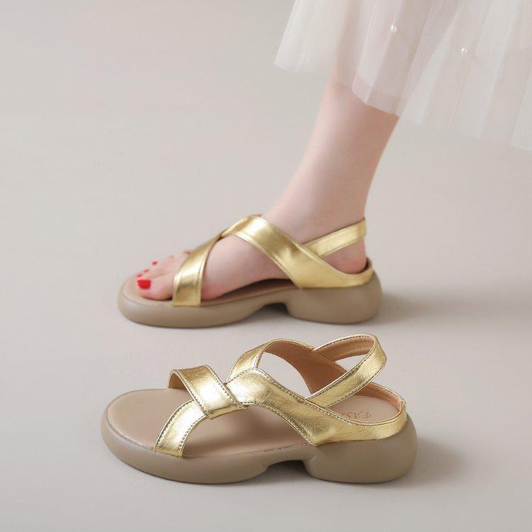 Сандалии Lazy Pedal Roman женские летние 2024 на низком каблуке в стиле ретро повседневные пляжные сандалии женские