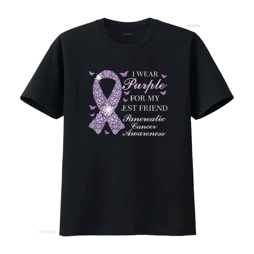 Женская футболка I Wear Purple For My Best Friend Pancreatic Cancer Awareness Черная 2XL Винтажная стирка Уличный стиль Дышащая