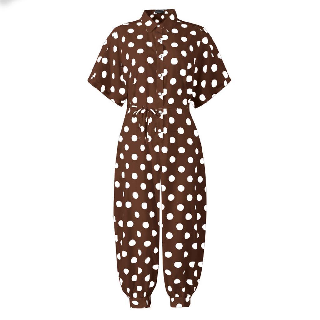 Leopard Jumpsuit Female Retro Female Short-Sleeved Button Casual Pants Loose