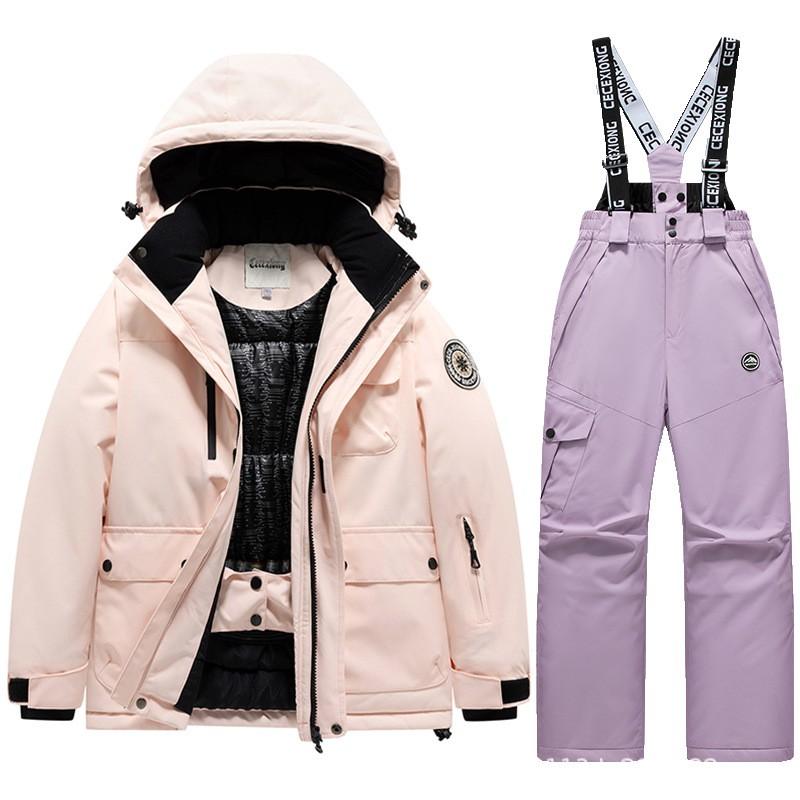 Kids Ski Suit Set Winter Waterproof Windproof Thermal Snowsuit Boys Girls 6-16 Years Outdoor Snow Travel