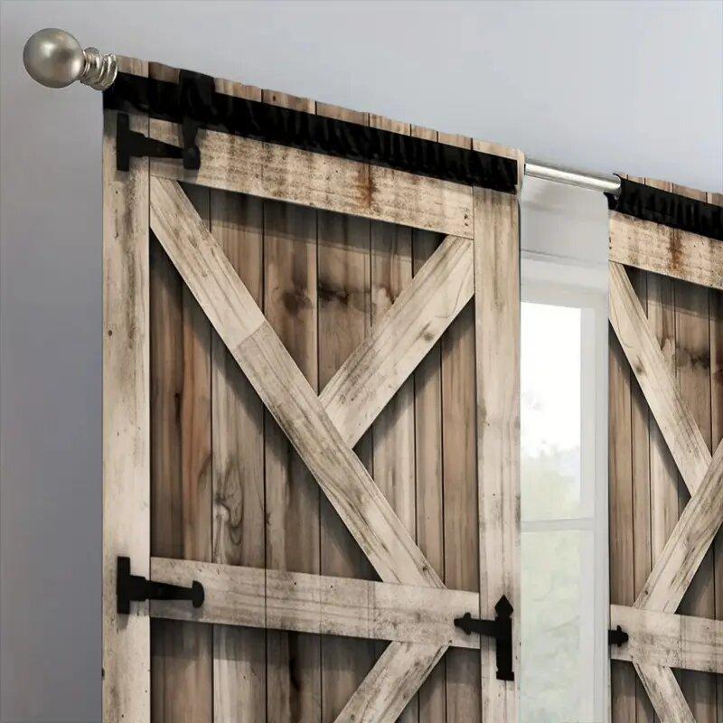 2 шт. штор с принтом под светлое дерево, шторы с кулиской 42*84, украшение дома, украшение комнаты