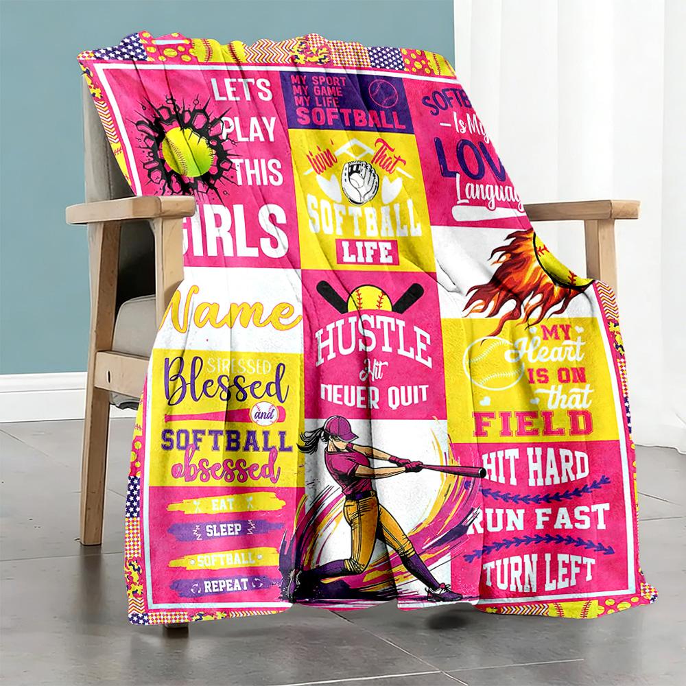 Flame Baseball Personalized Name Blanket Throw Personalized Blanket Soft Warm Cozy Versatile for Chair Bedding Living Room Bed All-Season Use