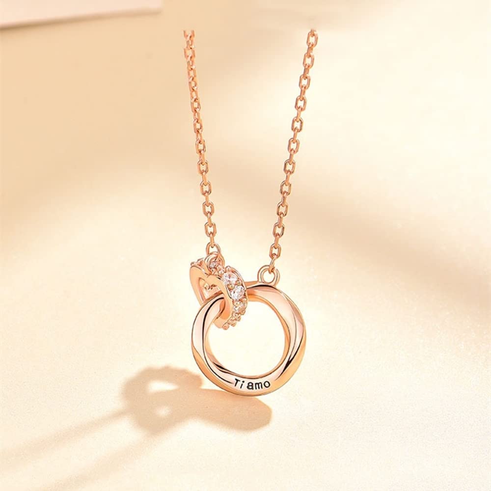 Amazon Эксклюзивное брендовое ожерелье Популярное ожерелье Mevius Двойное кольцо Парное ожерелье Простой стильный кулон с двойным кольцом Рождественский подарок на день рождения 925