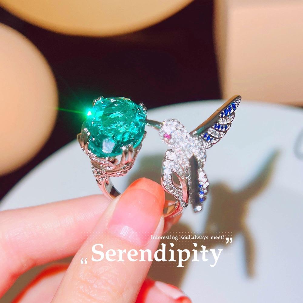 Open Ring Santa Maria Aquamarine Hummingbird Ring High End Amethyst Gemstone Adjustable Womens Jewelry
