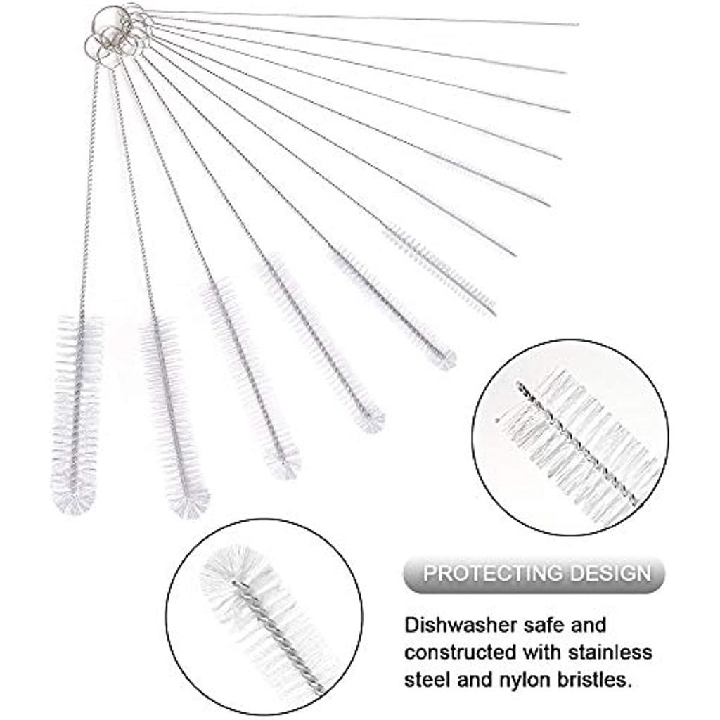 Щетка для бутылок, набор чистящих щеток из 12 шт., универсальная щетка для труб, клавиатура, пробирка, горлышко чайника, раковина, бутылки, кофемашина (белый)