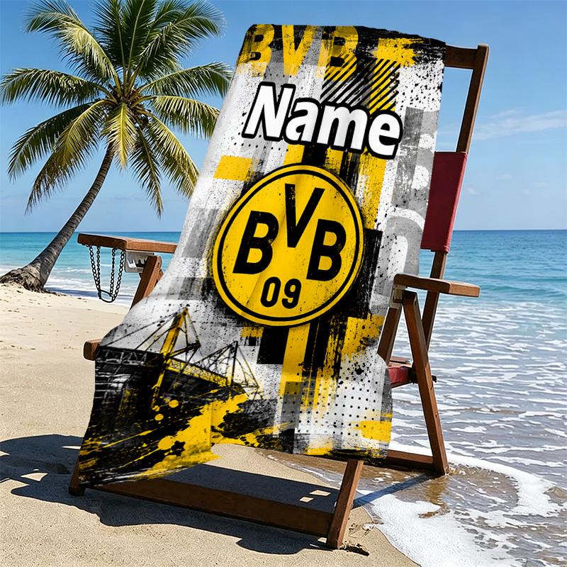 Custom Name Personalized Borussia Dortmund Print Beach Towel, for Trip Camping Beach Party Home Decor, Birthday Gift for Family & Friends