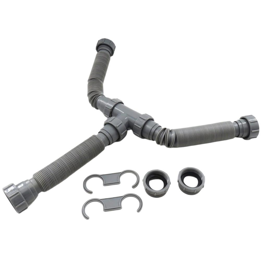 Flexible Double Sink Drain Kit 112 and 114 Inch P Trap Pipes for Sink Drainage