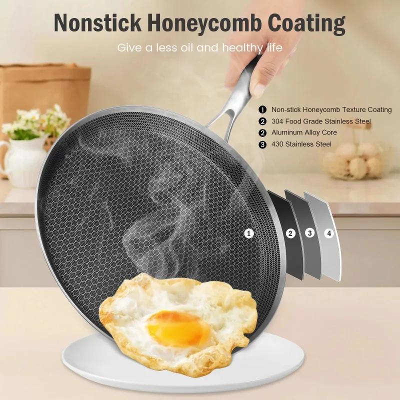 Сковорода для блинов с антипригарным покрытием Honeycomb Dosa Сковорода из нержавеющей стали с эргономичной ручкой Сковорода для блинов, совместимая с индукционным нагревом Сковорода для тортильи