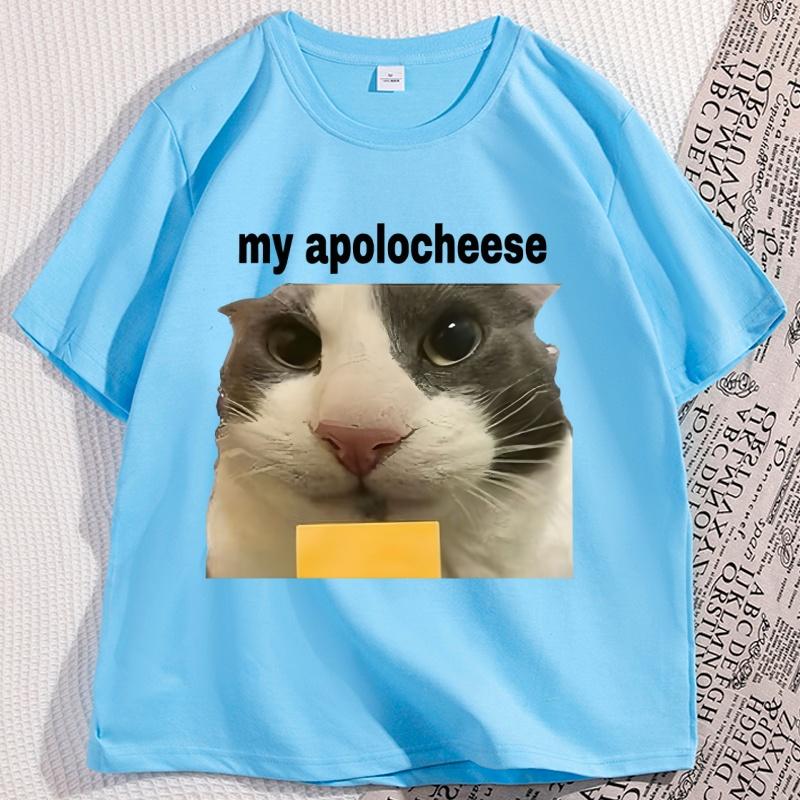 My Apolocheese Cat T Shirt Causal Cotton Short Sleeve Tshirt Round Neck Cat Lover Tshirt Comfortale Tops Tee