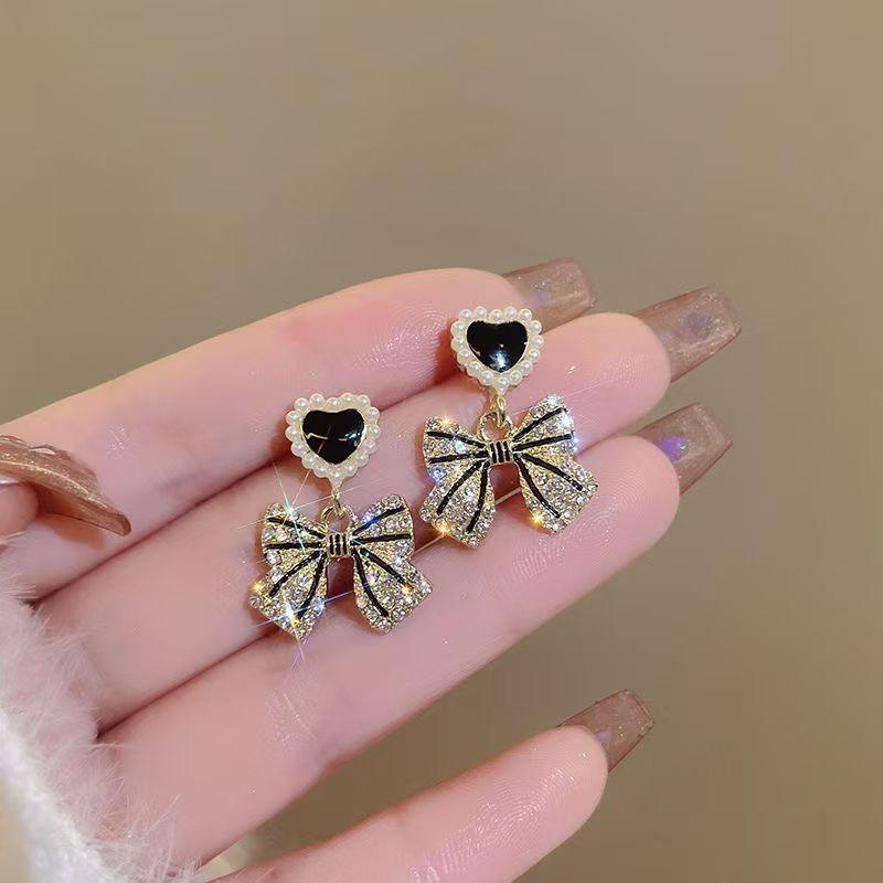 Черные серьги-бабочки с кристаллами для женщин и девочек