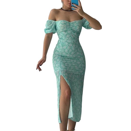 МОДНОЕ женское платье с высокой талией и открытыми плечами, с глубоким вырезом, летнее сексуальное облегающее платье с цветочным принтом и силуэтом макси для леди