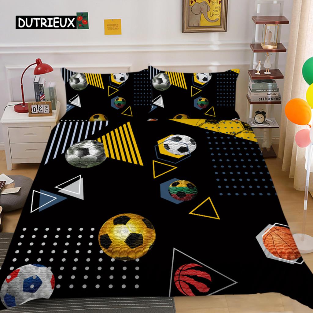 Flame Soccer Duvet Cover Set Football Polyester Comforter Cover for Kids Teens Boys Soccer Lover Bedding Set Bedroom Decoration
