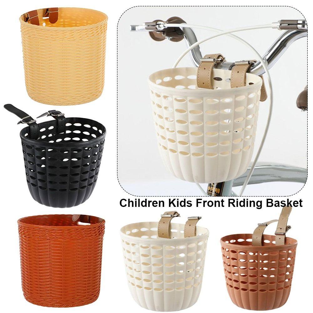 Retro Woven Front Handle Carrier Plastic Children's Bicycle Scooter Basket Front Riding Basket